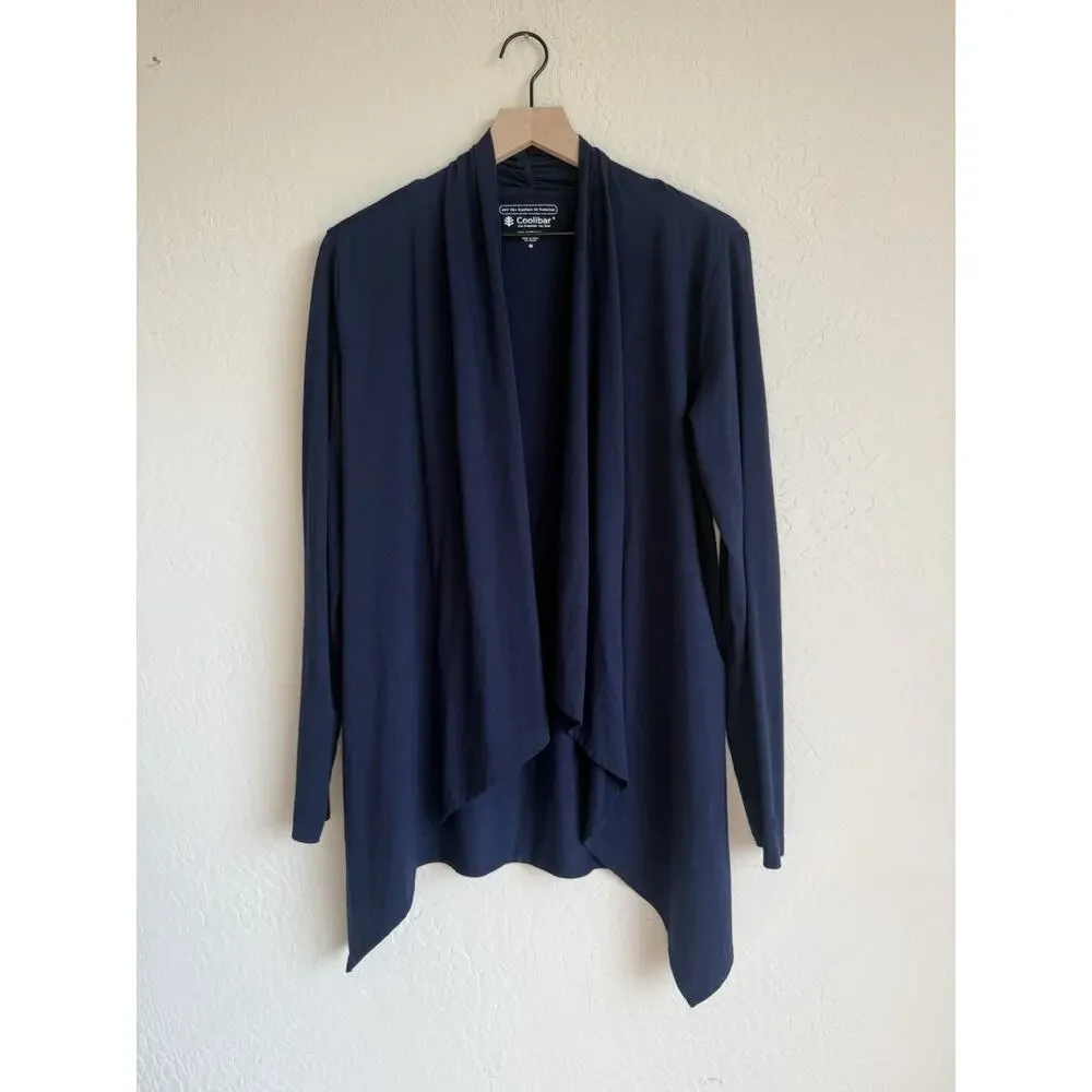 Coolibar UPF 50+ Sun Protection Cardigan Navy Blue Wrap Jacket Women's Medium - Picture 2 of 9